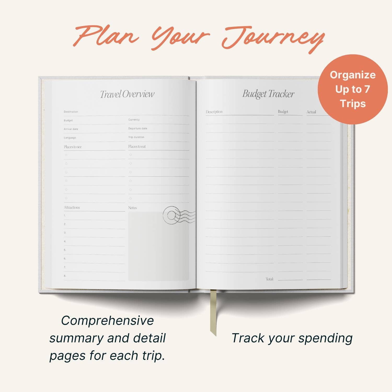 Travel Planner Guided Journal | Plan 7 Holidays | Coral
