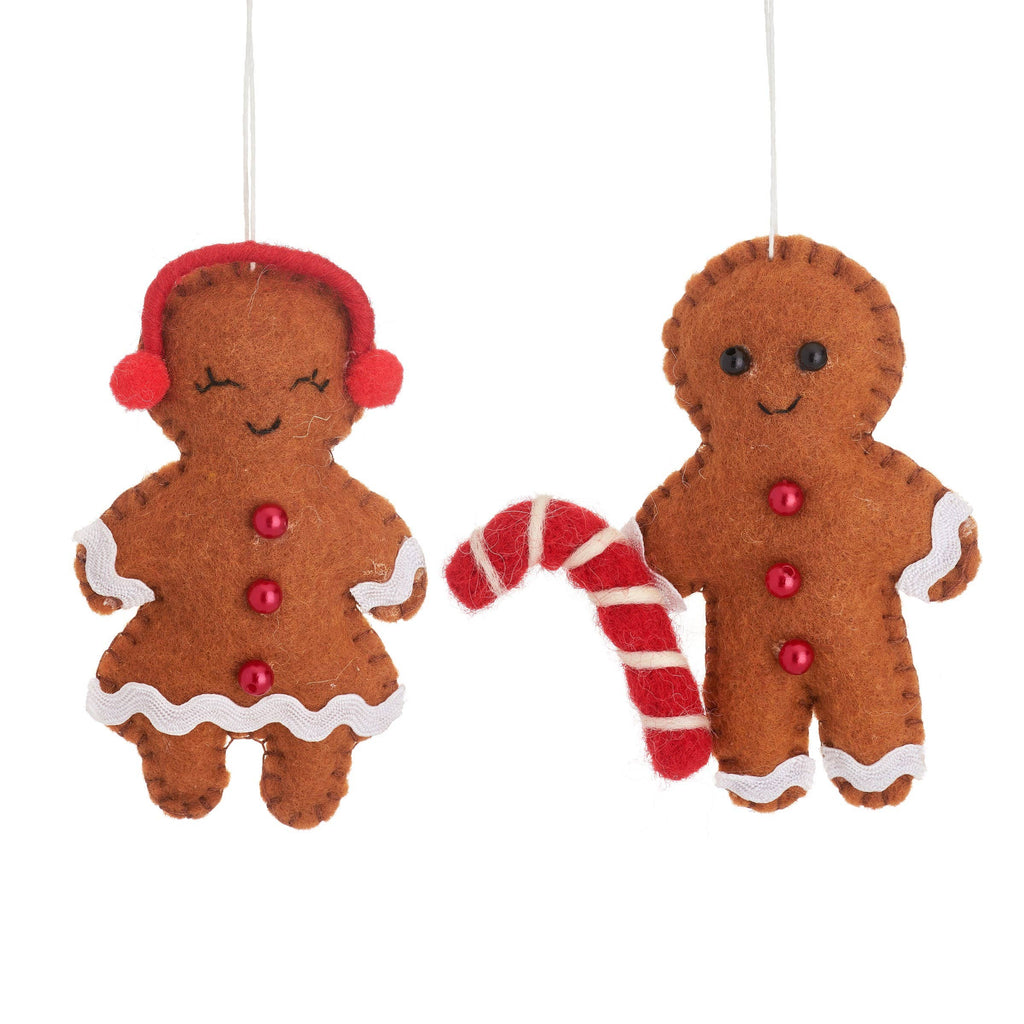 Mini Gingerbread Couple Individual (Earmuffs / Candy Cane) -  Felt Hanging Decoration