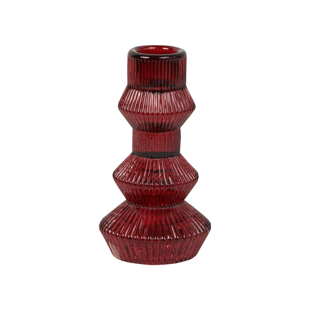 Burgundy Red Ribbed 3 Tier Glass Candle Holder
