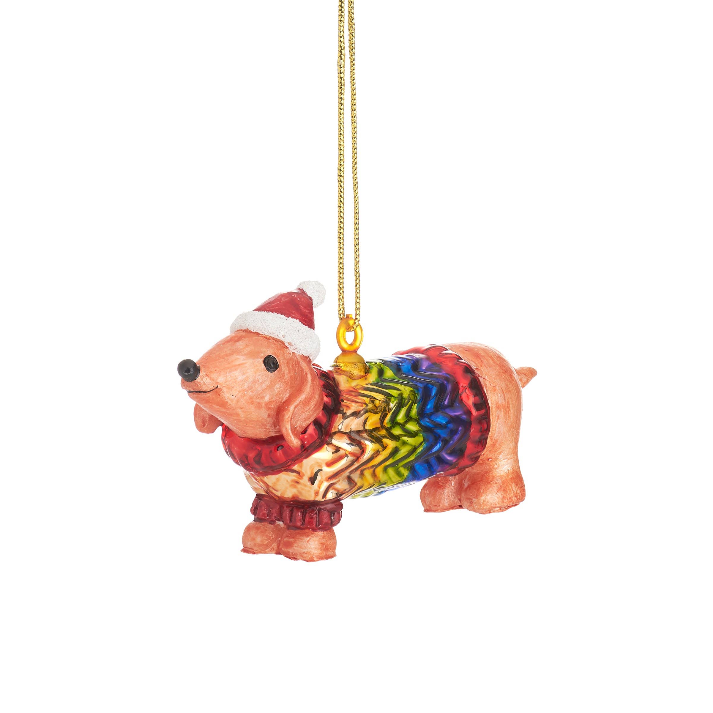 Sausage Dog in a Rainbow Jumper - Hanging Decoration
