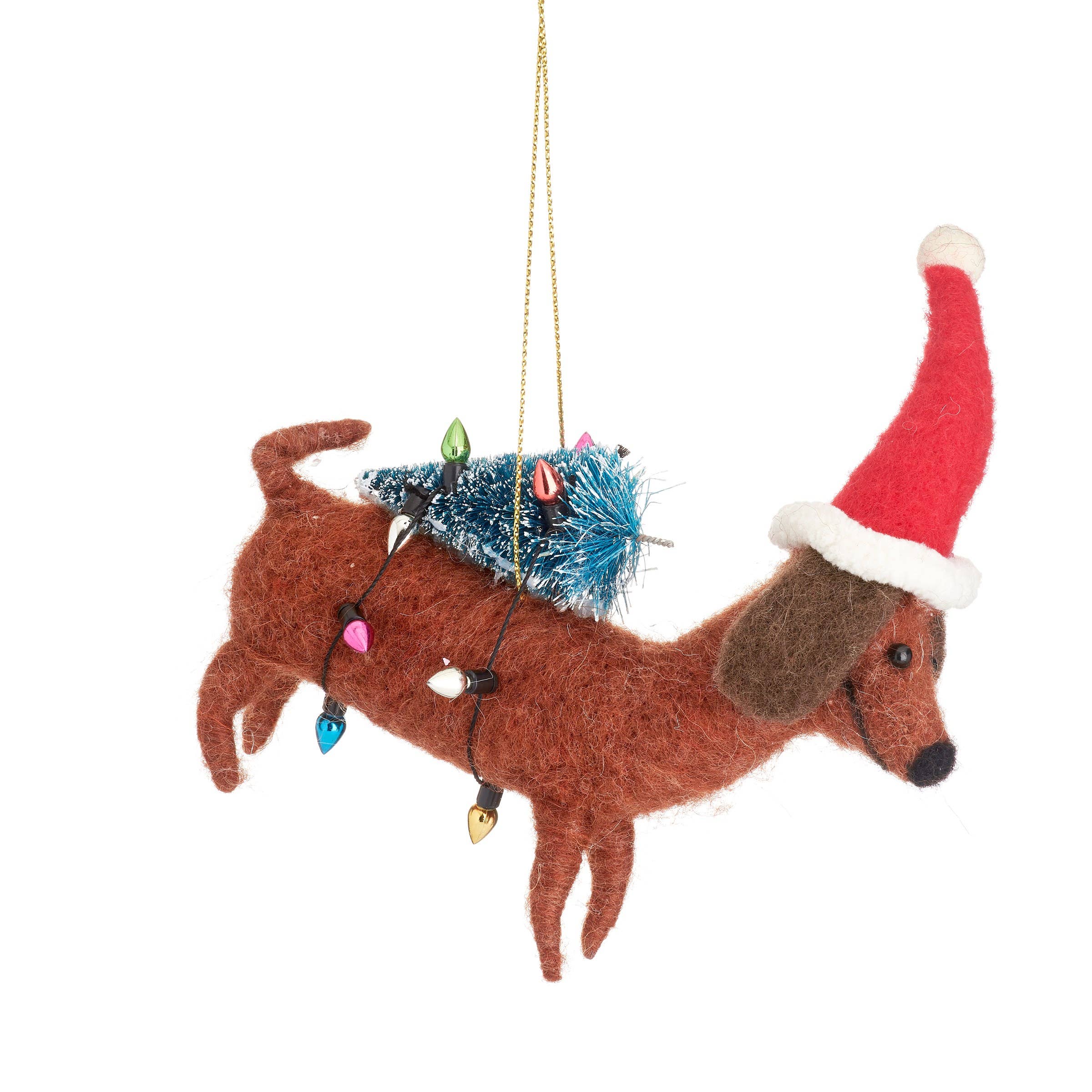 Sausage Dog with Tree - Felt Hanging Decoration