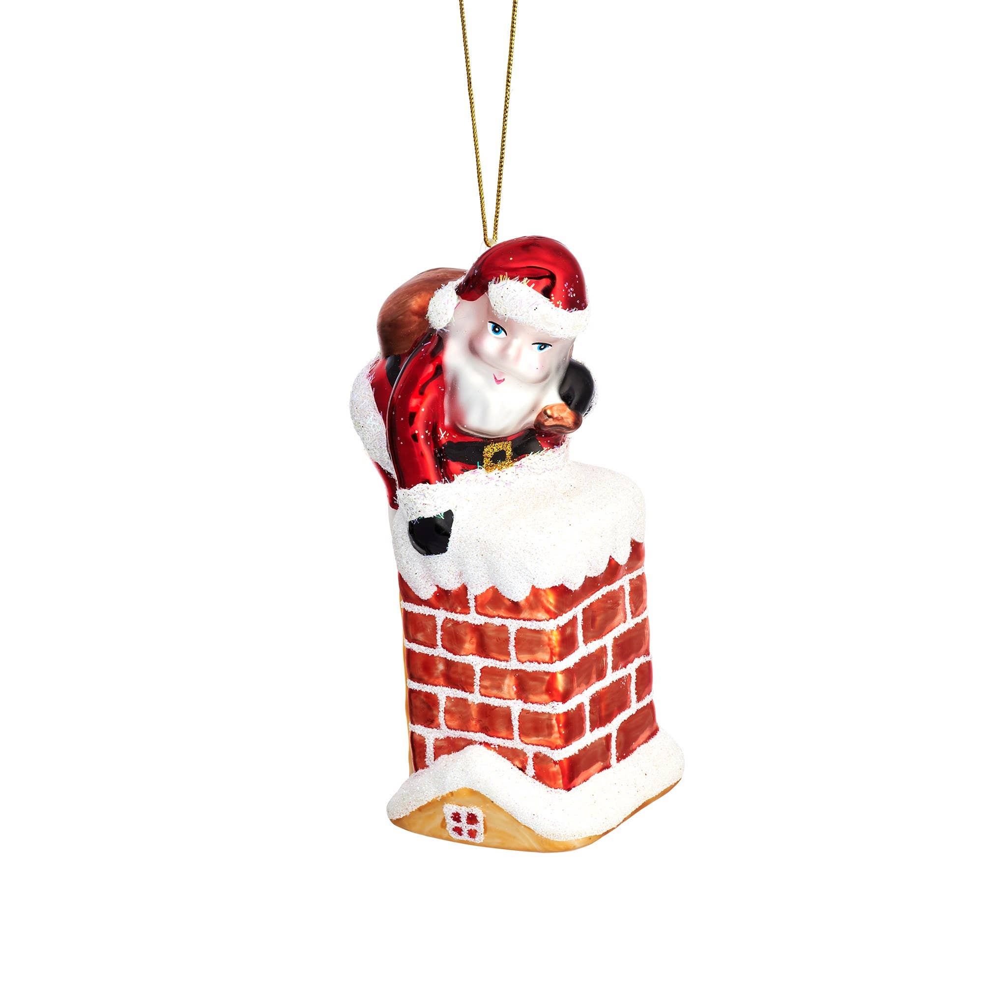 Santa Climbing Down the Chimney - Hanging Decoration