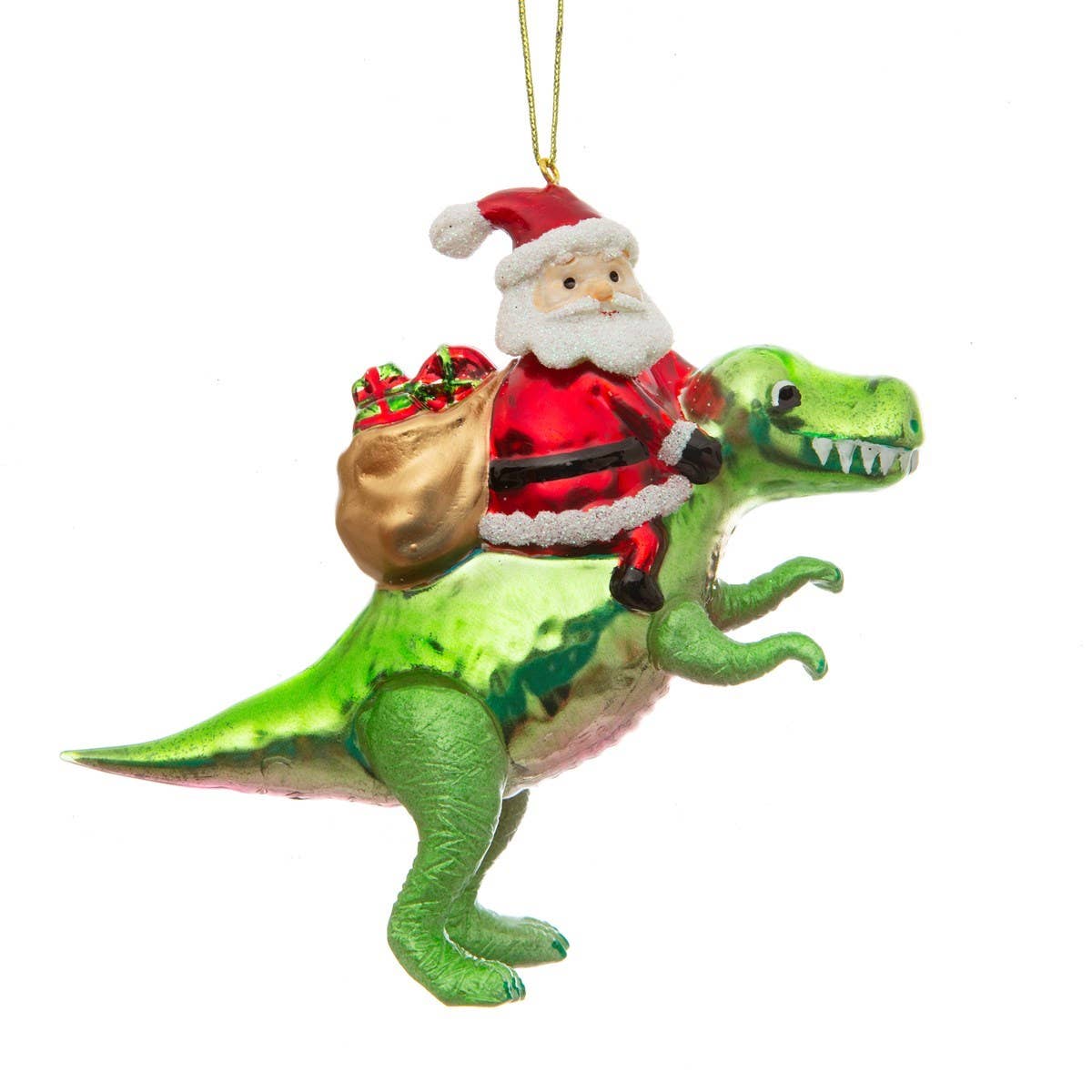 Santa Riding a Dinosaur - Hanging Decoration