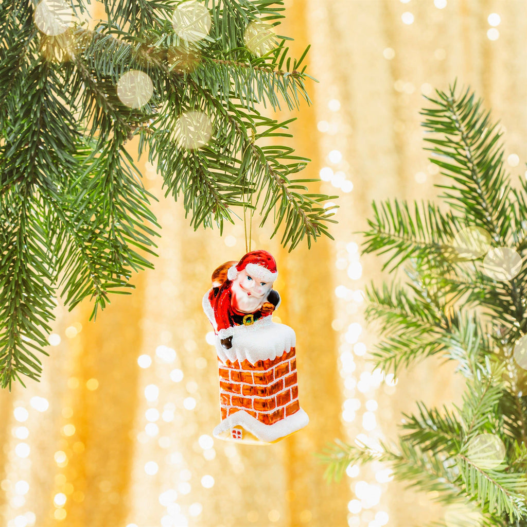 Santa Climbing Down the Chimney - Hanging Decoration